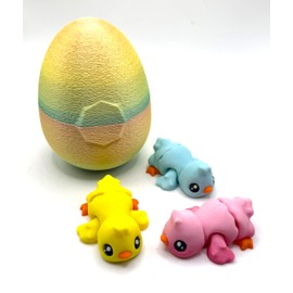 3D Printed Twist Close Rainbow Easter Egg with 3 Toy Chicks Inside, Fidget Gift Toys, Easter Basket Stuffer, 3D Printed Animals Toy Set 4 Pieces May Help with ADHD Autism Anxiety Stress