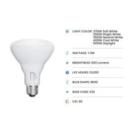 Feit Electric BR30 LED Flood Light Bulb, 65W Equivalent, Dimmable, 5CCT, Adjustable White, 650 Lumens, Indoor/Outdoor Residential & Commercial Use, 17,000-Hour Lifespan, BR3065DM5CCTCA15K/6, 6-Pack