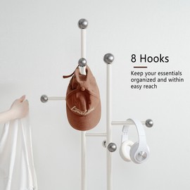 JIAYUEJU Free Standing Coat Rack with Marble Base & 8 Steel Hooks Clothes Rack for Entryway Bedroom Living Room Hotel 14.96 x 10.24 x 68.9 Inches (White)