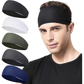 for Mens Running Headband 5-Pack Stretchy Sweatband for Sports, Fitness, Yoga