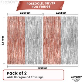Silver & Rose Gold Foil Fringe Curtain Pair