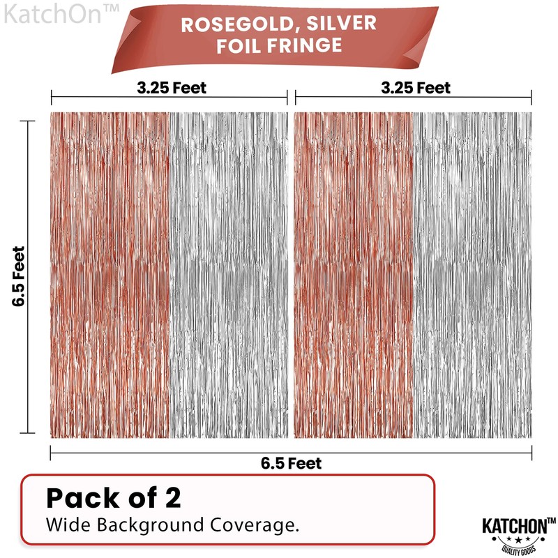 Silver & Rose Gold Foil Fringe Curtain Pair
