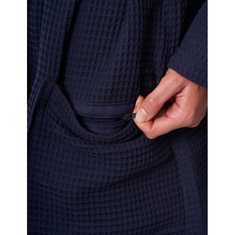 Morgenstern Women's Lightweight Bathrobe, 100% Cotton, Waffle Pique, darkblue