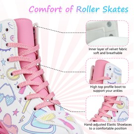XUDREZ Roller Skates for Girls, Cute Light-up Kids Skates with 4 Wheels, High-top PU Leather Rollerskates Perfect Indoor Outdoor Double Row Roller Skates Ages 5-12