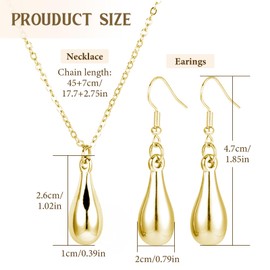 XSDSLS Teardrop Pendant Jewellery Sets for Women Silver Gold Teardrop Necklace Waterdrop Dangle Studs Earrings Waterdrop Earrings Drop Pendant Necklace Valentine's Day Jewellery for Women (Gold)