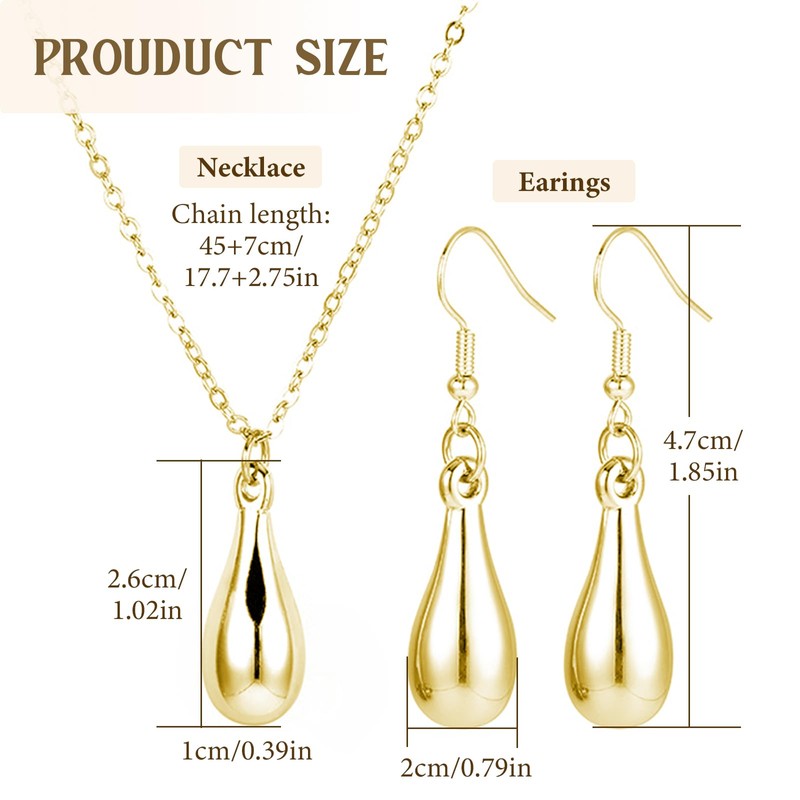 XSDSLS Teardrop Pendant Jewellery Sets for Women Silver Gold Teardrop