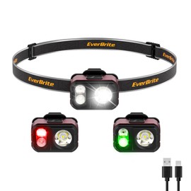 EverBrite Rechargeable LED Headlamp, 45g Only Ultra-Light with Hat Clip, IP67 Waterproof, White/Red/Green Light, 7 Modes for Camping, Running and Backpacking-Purple
