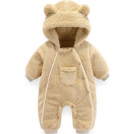 UVIPC Baby Fleece Sweater Romper Hooded Jumpsuit Snowsuit Bear Outfits Double Line Design Beige