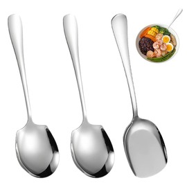 Set of 3 Serving Spoons, Stainless Steel, Large Serving Spoons with Long Handle, Large Buffet Spoon, Serving Cutlery, Salad Spoon, Polished Stainless Steel Spoon for Kitchen, Dining Room, Banquet,