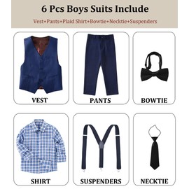 LOPEN STU Boys Suit Size 12 Kids Navy Blue Suits for Boys Wedding Outfits Little Boys Dress Vest Pants Suit with Suspenders Ties