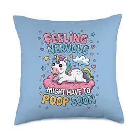 Feeling Nervous Might Have to Poop Soon, Funny Unicorn Girls Throw Pillow