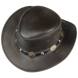 Concho Leather Hat Scippis cowboy hat Australian hat (S/54-55 - brown)