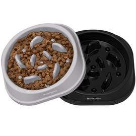 WiseVision Slow Feeder Dog Bowls 2 PCS, Cat Puzzle Feeder, Anti-Slip Interactive Dog Food Bowls Slow Down Eating, Anti-Choking Maze Cat Dishes Non-Slip, 1 Cup GrayBlack