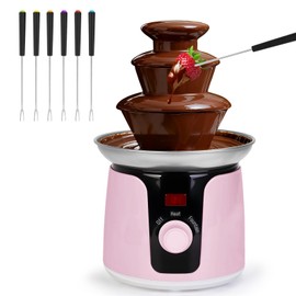 Fuente de fondue de chocolate de 14 onzas, mini fuente de chocolate de 3 niveles con 6 tenedores de fondue para queso de chocolate