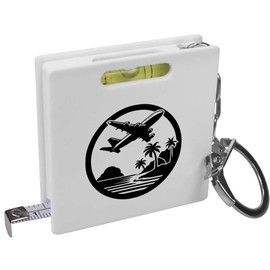 Azeeda 'Jet Plane Over Tropical Island' Keyring Tape Measure/Spirit Level Tool (KM00038647)