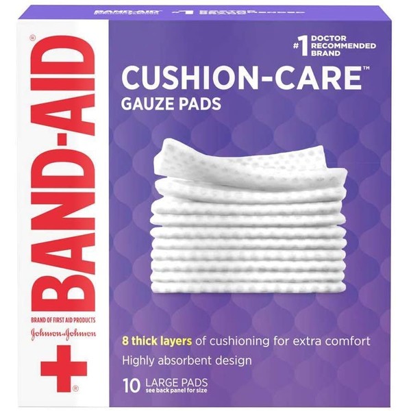 Band-Aid Brand Large Gauze Pads, 4 Inch By 4 Inch, 10 Count (Pack of 6)