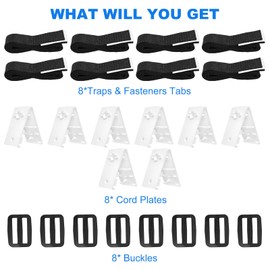 S-Union Fixing Kit for Solar Pool Tarpaulin, Solar Cover Strap Kit for Underground Swimming Pools Including 8 Nylon Straps, 8 Cord Plates, 8 Buckles