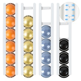 linastu 4 Pack Adhesive Coffee Pod Holder for Nespresso VertuoLine/Original Pods – Retractable Capsule Organizer (Fits 1.69-2.48in Width), Strong Adhesive for Walls, Fridges, Cabinets & More