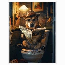 Divertido póster para pared de baño, divertido póster para perro, granja, baño, decoración de pared, divertido letrero de animal para baño, lona para pared, humor, animales, baño, 12 x 16 pulgadas,