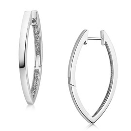 MATERIA by Matthias Wagner SO-344 Women's Creole Earrings 925 Silver Pointed Oval, Silver