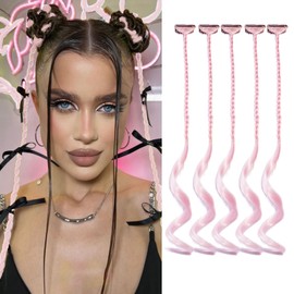 Braid Hair Extensions 5 PCS Boho Box Braiding Hair Extensions 22inch Clip in Hair Extensions Bohemian Braids with Curly Ends Goddess Box Braids Synthetic Hairpieces Pink Natural Soft Hair