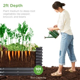 Best Choice Products 4x2x2ft Outdoor Metal Raised Garden Bed, Oval Deep Root Planter Box for Vegetables, Flowers, Herbs, and Succulents w/ 101 Gallon Capacity, Rubber Edge Guard - Charcoal