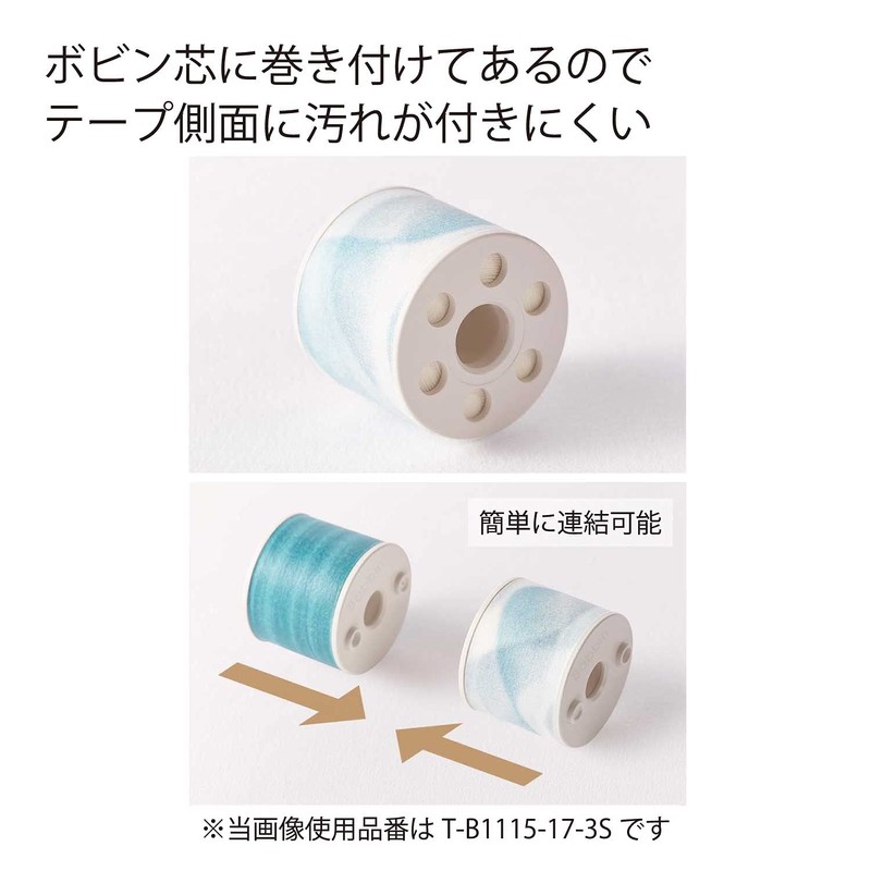 Kokuyo T-B1115-15X3SET Masking Tape, Bobbin Stripe, Gray, Set of 3