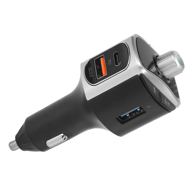 Bluetooth 5.0 FM Transmitter Dual Screen Display 3 USB Ports