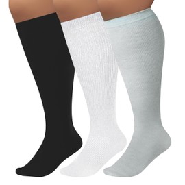 CONRAN KREMIX Plus Size Compression Socks For Women Wide Calf Sports Long Knee High Soothe Breathable Black Socks Women-4XL