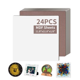 PYD Life 24 Pack Sublimation MDF Board Blanks Sheets Bulk White 11.8" x 11.8",1/8" Thick(3 mm) Wood Boards for Custom Coasters Ornaments,for Xtool Glowforge 40 W Cutting Machine DIY Projects