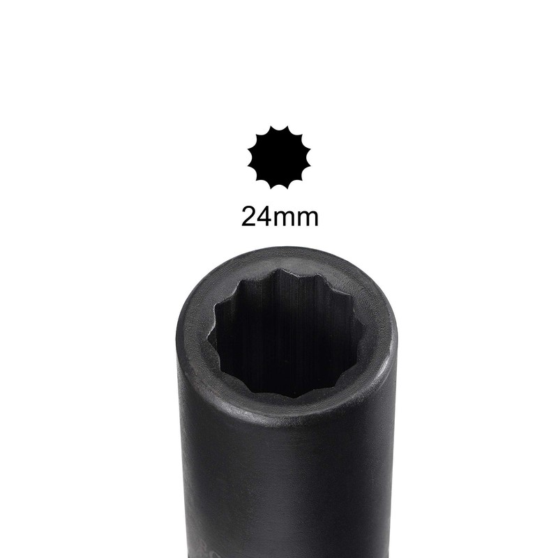 sourcing map 3/4-Inch Drive 24mm 12-Point Deep Impact Socket, CR-MO