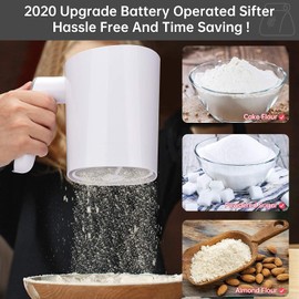 Electric Flour Sifter, Battery Operated Flour Sifter for Baking with Dough Scraper, Ergonomical Handle Flour Sieve for Cooking, 4 Cup Sieve, Pastry Baking, Easy to Clean