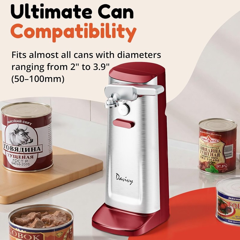 Davivy Electric Can Opener, Removable Stainless Steel Cutter and 3-in-1