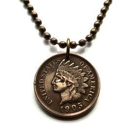 1902 United States of America coin pendant Native American Indian Head Cent First Nations Chief Tribal feathered headdress War bonnet Great Plains American Civil War Navajo Cherokee Choctaw n000807