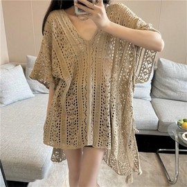 Perforated Knit V-Neck Beach Cover-up MFNC-030041 Black