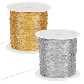 OLYCRAFT 2pcs 200m Metallic Needlework Thread Metallic Embroidery Machine Thread 0.2mm Gold Jewelry Thread Silver Craft String for Embroidery Garment Sewing Needlework Crafts