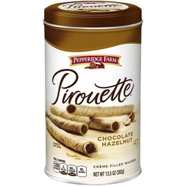 Pepperidge Farm Crème Filled Pirouette Rolled Wafers, Chocolate Hazelnut, 13.5-ounce can (pack of 6)
