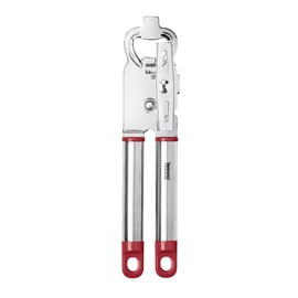 Tovolo Can Opener Manual Heavy Duty 2 in 1 Stainless Steel with Bottle Opener Kitchen Tool Easy Turn Handle Sangria Red, Smooth Edge Safe Cut No Sharp Edges Manual Hand Held Can Opener for Tins Cans