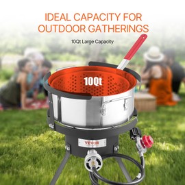 VEVOR 60 Qt Seafood Boiling Kit with Strainer, Outdoor Seafood Boil Pot and Basket, Cooking Set for Crab Crawfish Lobster Boiling, Aluminum Stockpot with 100,000 BTUs Propane Burner and Steamer Rack