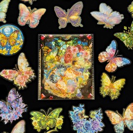 Barlone Butterfly Glitter Sticker Set, 30 Pieces Colourful Transparent Scrapbook Stickers, PET Butterfly Stickers for Children Girls Scrapbooking Photo Album Gifts