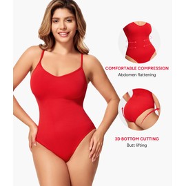 Nebility Red Bodysuit for Women Tummy Control Shapewear Body Suits Sculpting Snatched Body Shaper