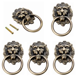 Mgoodoo 5pcs Drawer Lion Head Pull Handle Knob Dresser Cabinet Pull Ring 1.97x3.54inch Classical Antique Style Zinc Alloy Handle (Antique Bronze)