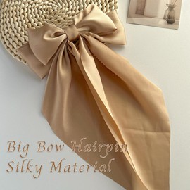 Christmas Bow Hair Clips For Women,Khaki Big Bow Hair Clips,Silky Large Hair Bows for Girls, French Bowknot Hairpin Hair Clip with Long Silky Satin Tail,Christmas Hair Accessories for Teenage Girls