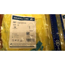 ZD PPE Disposable Protective Isolation Gown Yellow AAMI 2, NIP, 20 XL gowns total