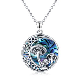 Midir&Etain Mushroom Necklace 925 Sterling Silver Celtic Knot Crescent Moon Pendant Necklace Mushroom Jewellery Gifts for Women Girls