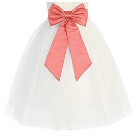 Sweet Kids Satin Preformed Bow Adjustable Sash Belt 14 Colors Infant to Teen (M/Girl's 2-6, Coral)