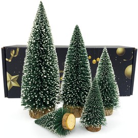 Miniature Christmas Tree, Mini Ornaments Desktop Trees, Miniture snowing pine trees with Wooden Bases For Xmas Holiday Party Home Decor