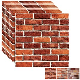 Ekezon 3D Wall Panels Peel and Stick, 3D Wall Panels Self Adhesive Waterproof 10PCS PVC 3D Brick Wallpaper Peel and Stick for Interior Wall Decor,Bedroom,Living Room12''x12'' (Dark Red Stone)