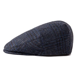 FEINION Gorro plano de lana de tweed Newsboy Ivy Gatsby Golf, Tartán azul, 7 3/4