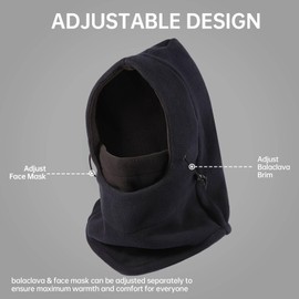 LOKZEER Balaclava Face Mask for Men Women: Thermal Polar Fleece Hood Windproof Ski Mask with Adjustable, Convertible Warm Face Cover Hat Scarf (Navy Blue/Black)